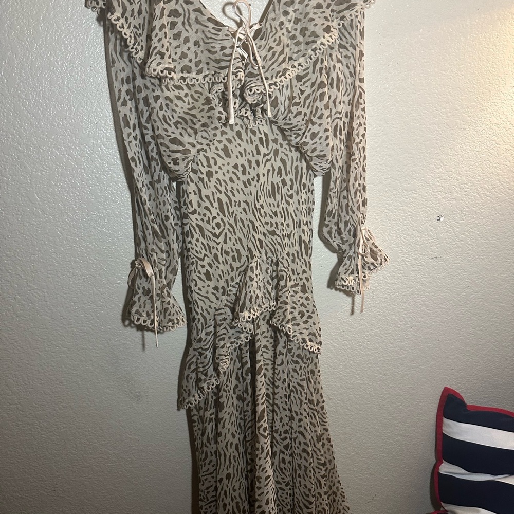 ASOS Tan and Black Ruffled Tie Front Sundress